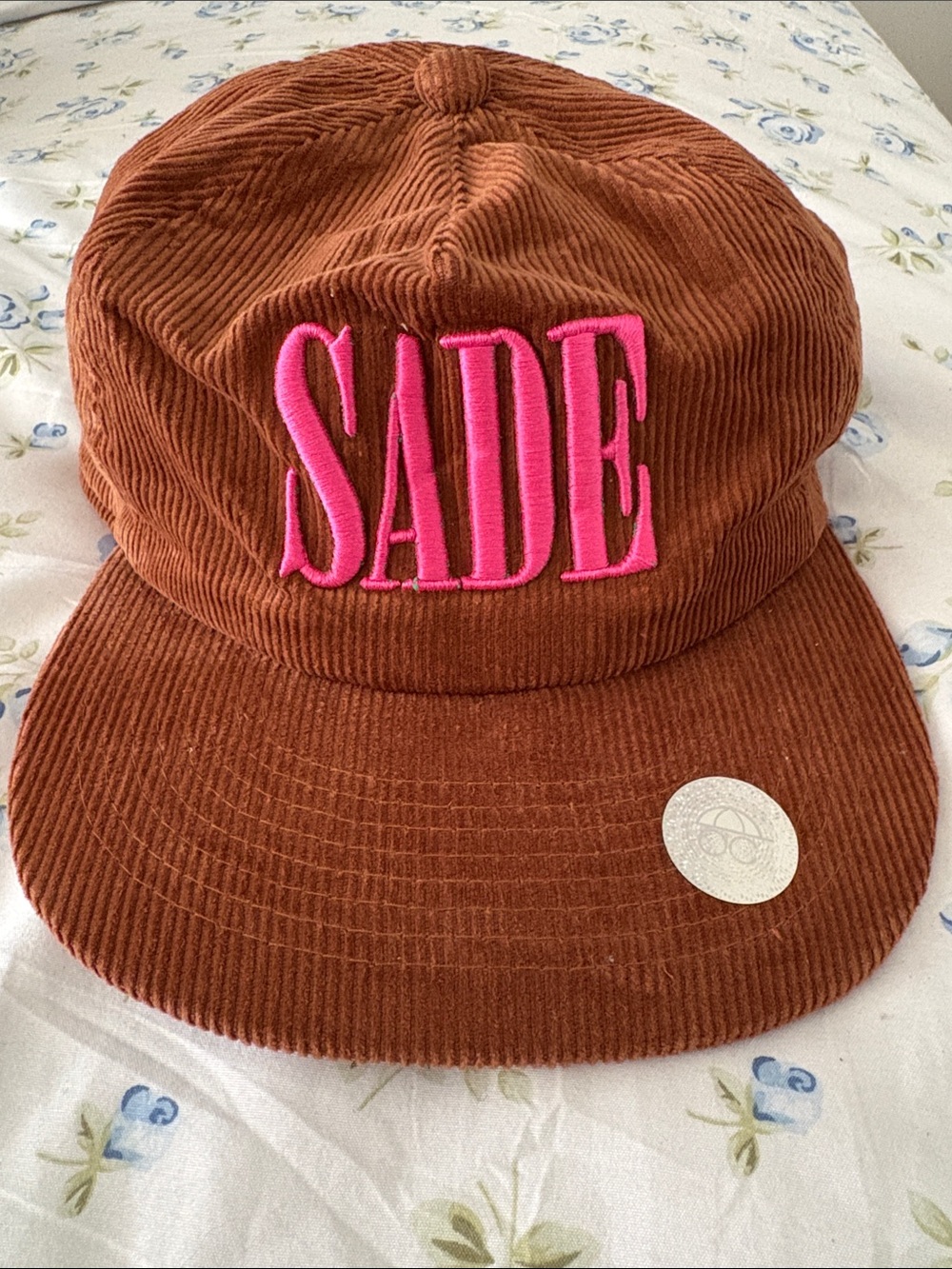 SADE Corduroy Hat with Pink Embroidered Logo